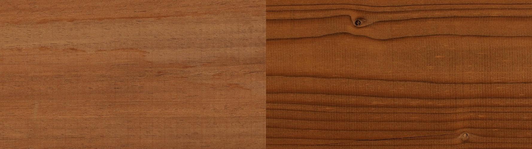Thermowood: thermo ayous hout naast thermo vurenhout